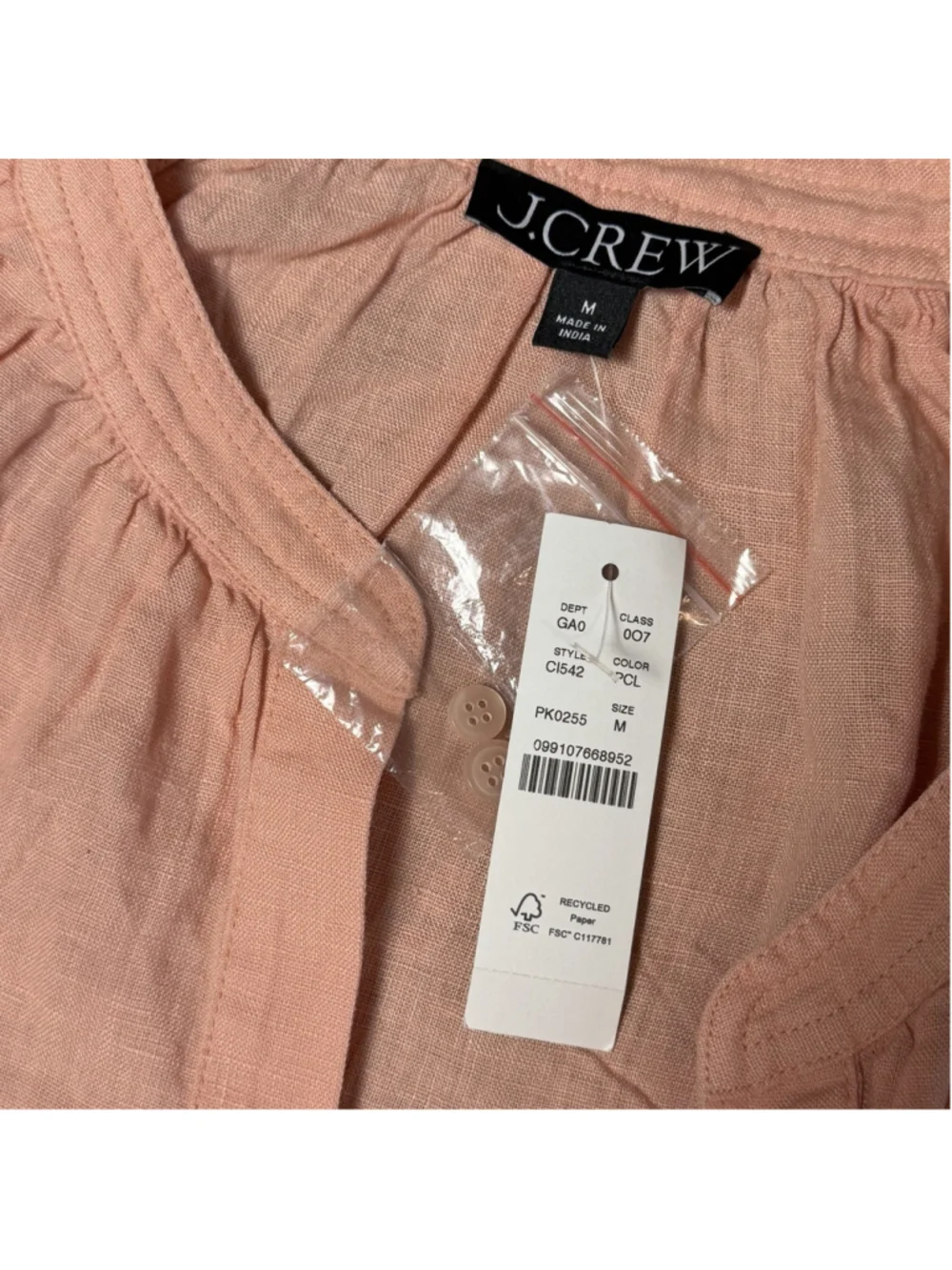 J Crew Cabana Top Linen Shirt Womens Medium Peach Clay Popover Blouse Flowy